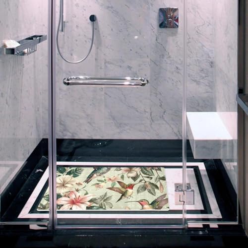 Bathtub Mat Non Slip 26.8x15.1In, Hummingbird Floral Bath Mat - Image 6