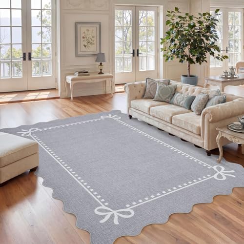 Garvee Scalloped Bow Rug for Living Room Washable Solid Grey 6x9 Area Rugs by Garvee