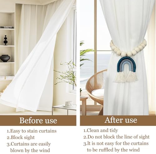 2 Pieces Wooden Beaded Curtain Tiebacks, Tassel Curtain Buckles Magnetic - Image 4
