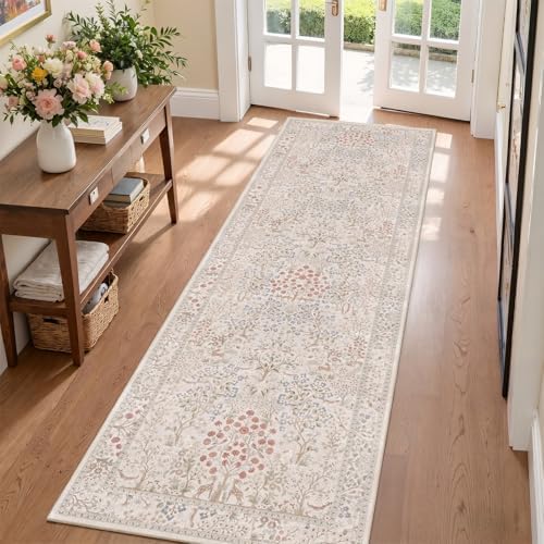 Cream Tree of Life 2x6 Runner Rug by Jainmy