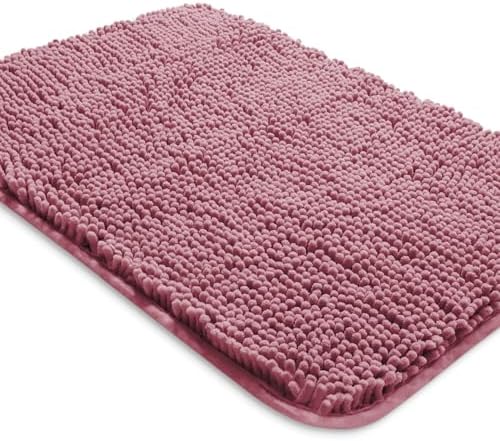 Yeaban Chenille Dusty Rose Bathroom Rug 20"x32", Non-Slip Rubber Backing by Yeaban