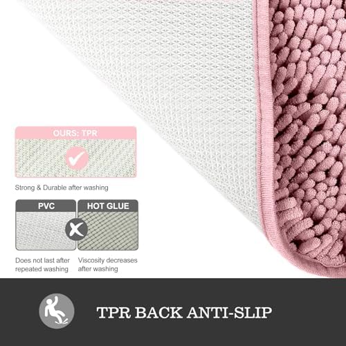 Yeaban Chenille Blush Bathroom Rug 17"x24", Non-Slip Rubber Backing - Image 3