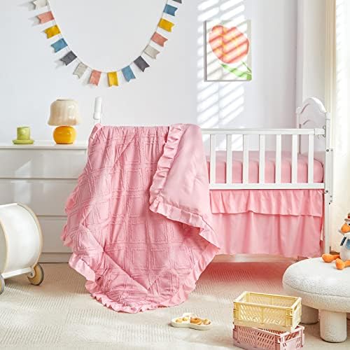 Tufted Ruffle Crib Bedding Set 3 Pieces Baby Boho Quilted Comforter - Image 2