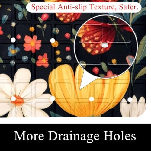 Bathtub Mat Non Slip 26.8x15.1 Inch, Flowers Butterflies Shower Mat - Image 2