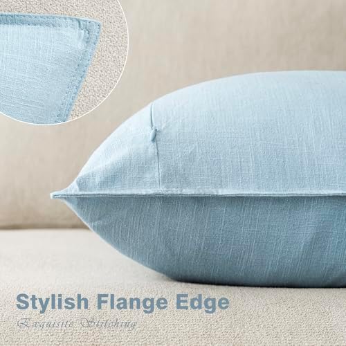 Foindtower Linen Solid Decorative Throw Pillow Covers 20x20 Inch Light Blue - Image 3