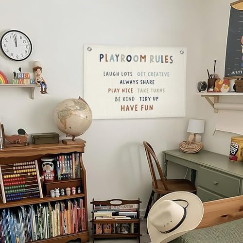 Lacama Play Room Wall Decor Rules Linen Banner, Kids PlayRoom Decor - Image 3