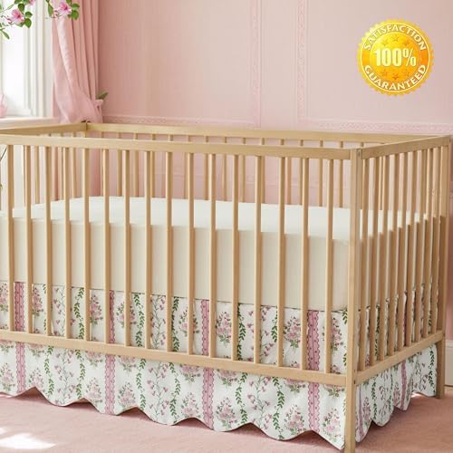 Brandream Scallop Edge Crib Skirt Organic Cotton Toddler Bedskirt Floral - Image 7