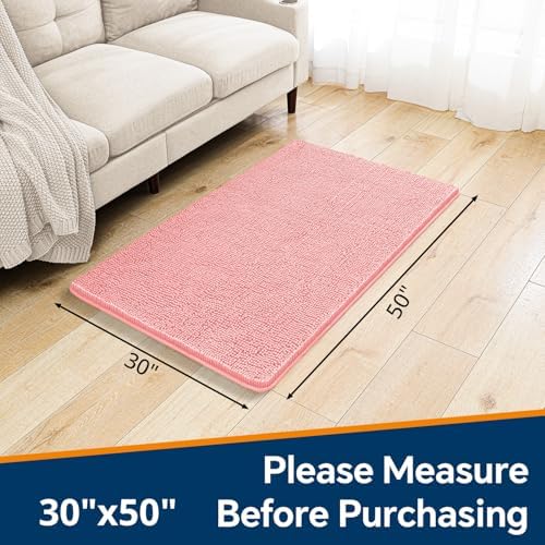 Chenille Bathroom Rug 30"x50" Pink, Large Plush Bath Mat - Image 2