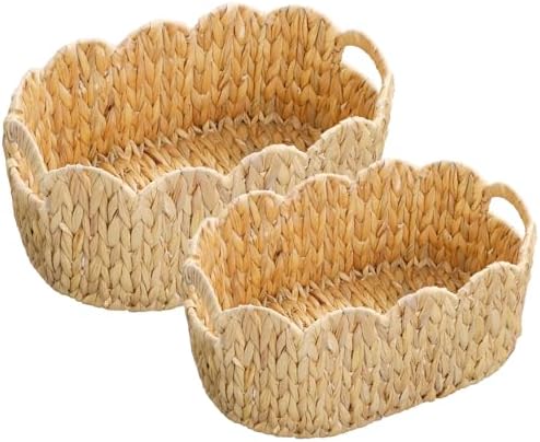 Coeusy Scalloped Basket Set of 2, Water Hyacinth Basket by WEAVECOMFORTINTOEVERYCORNER
