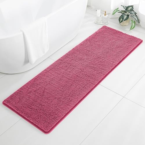 Chenille Bathroom Runner Rug 24"x72" Hot Pink, Plush Bath Mat by Kildoss
