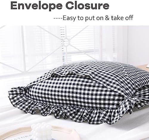 2 Pack Black Gingham Ruffle Euro Shams Pillow Covers 26"x26" - Image 4