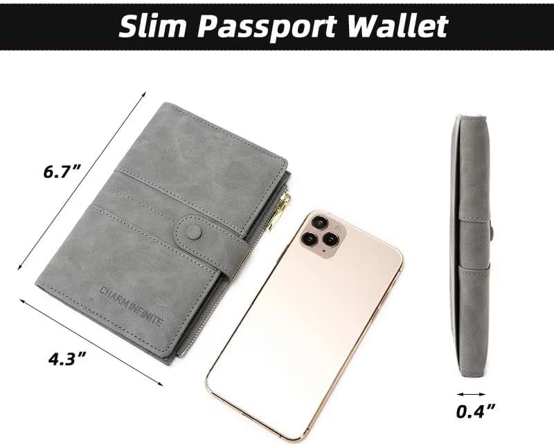 Mudono Passport and Card Holder for Women RFID Blocking Card Case Slim Travel Wallet Change Purse with Vaccine Card Slot