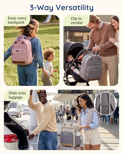 mommore Baby Diaper Bag with Waterproof Changing Pad, Light Gray - Image 5