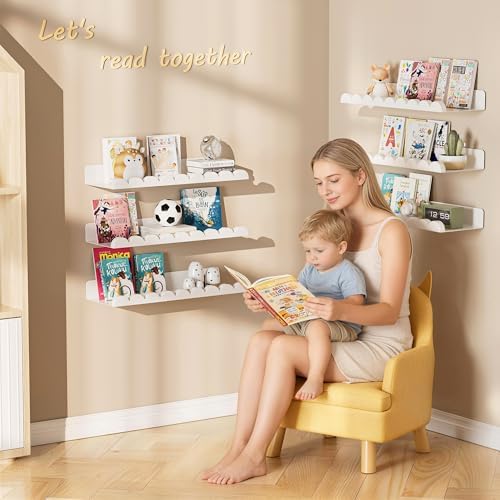 6-Pack Nursery Book Shelves, Scalloped Floating Shelves - Image 4