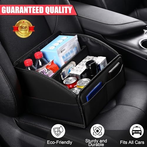 Car Storage Organizer, Leather Front & Back Seat Caddy Black - Image 2
