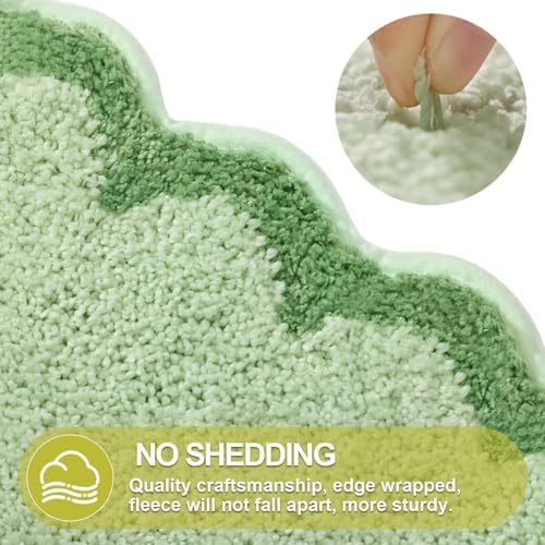 ORTIGIA Long Cute Scalloped Bathroom Rugs Runner, Fun Green Plush Microfiber - Image 6