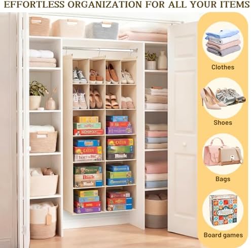 6 Tier Hanging Closet Organizer, 16 Compartments Dual Row Storage - Image 6