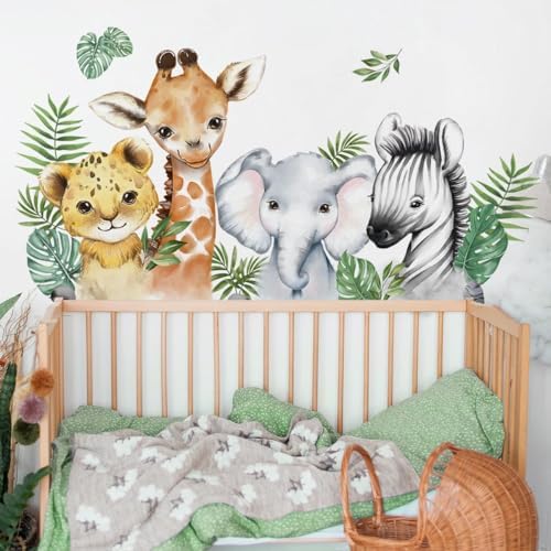 52.51x23.62 Inch Watercolor Jungle Animal Wall Decals Safari Forest Animal Wall by clothmile
