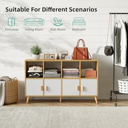 8-Cube Storage Organizer with Doors & 5 Solid Wood Legs, Mid-Century Modern - Image 6