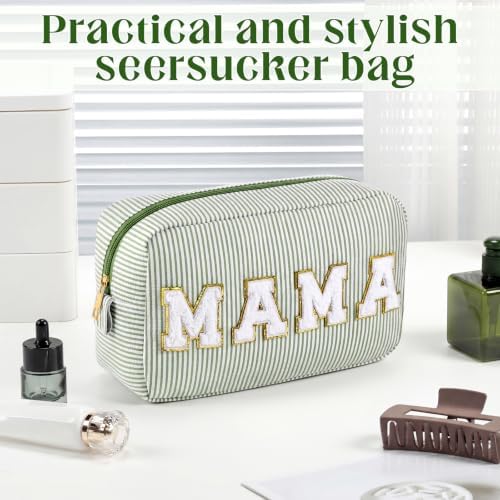 Sanwuta Mama Seersucker Makeup Bag, Chenille Letter Mama Pouch - Image 4