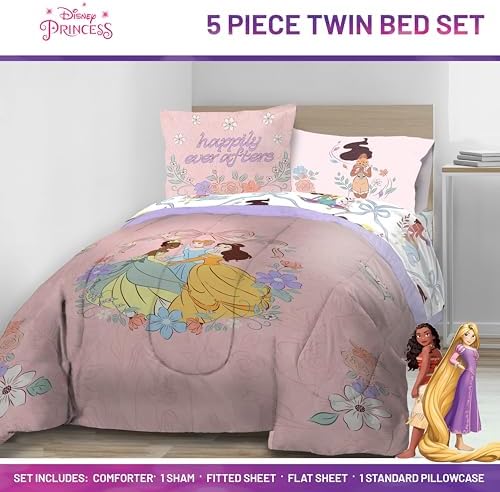 Disney Princess Twin Comforter Set 5 Piece Kids Bedding - Image 2