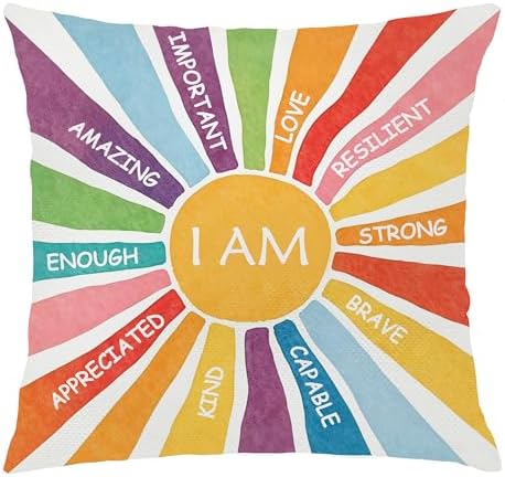 I Am Rainbow Affirmations Boho Pillow Cover 18x18, Inspirational Motivational by Unknown