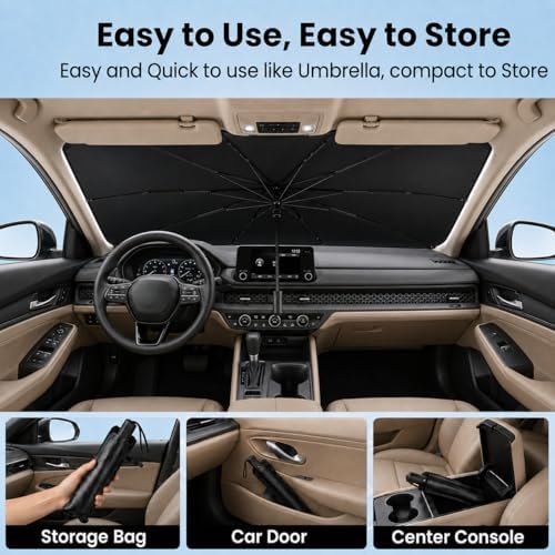 Car Windshield Sun Shade Umbrella, Univeral Fit Mid-Large Sedan & SUV - Image 6