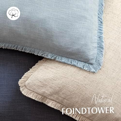 Foindtower Decorative Linen Fringe Throw Pillow Covers 20×20 Inch, Sky Blue - Image 4