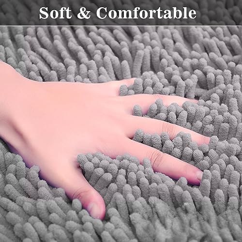 Half Round Bath Mat Grey Bathroom Rugs Semicircle Chenille Bath Rugs Water - Image 3