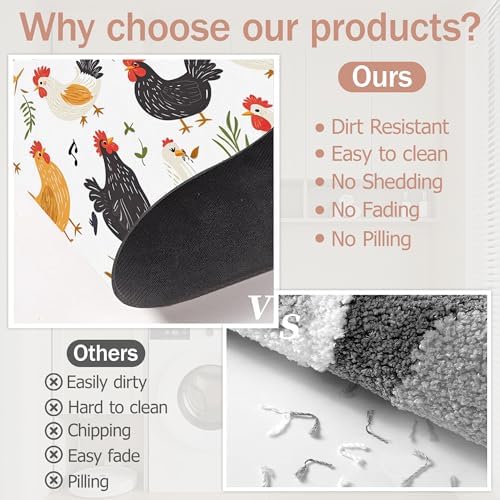 Non Slip Bath Mat, Chickens Roosters Bathroom Decor, Leaves Music Notes - Image 5