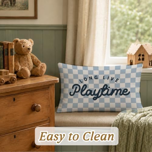 Kids Playroom Decor 12x20 Pillow Cover, Retro Long Live Playtime Checkered - Image 3