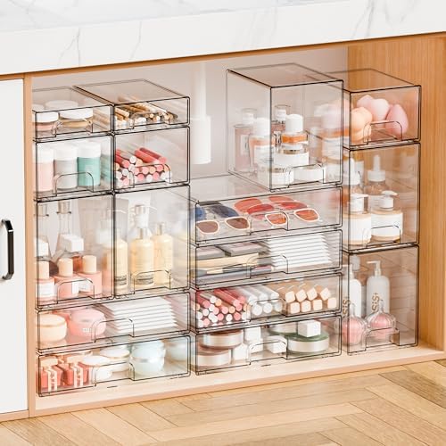 Yieach 12.2''W Clear Stackable Storage Drawers, 4 Pack Acrylic Drawers - Image 6