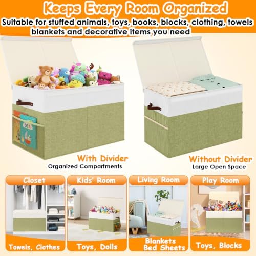 Large Toy Storage Box with Lid, Toy Chest with Divider, Foldable Organizer - Image 6