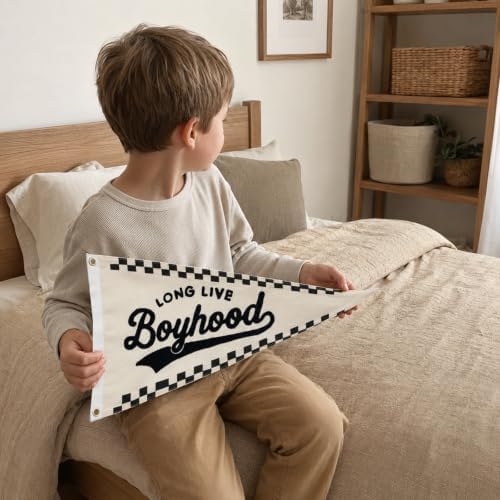 Long Live Boyhood Embroidery Pennant Flag, Checkered Banner Nursery Decor - Image 4