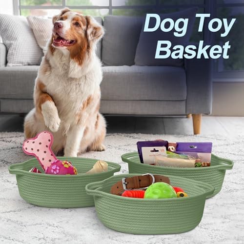 MEGASKET Green Woven Basket, Cute Cotton Rope Cat Dog Toy Bin Box, Small Woven - Image 6