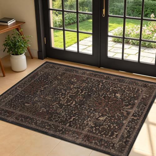 Floral Animal Print 3x4 Small Area Rugs, Washable Non Slip Thin Throw Rugs by Jainmy