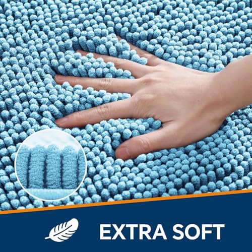 Chenille Bathroom Rug 36"x60" Sky Blue, Large Plush Bath Mat - Image 3
