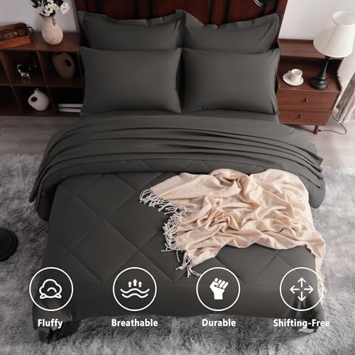 NTBAY King Microfiber Bed in a Bag, Comforter Set 7 Piece, Dark Grey - Image 2