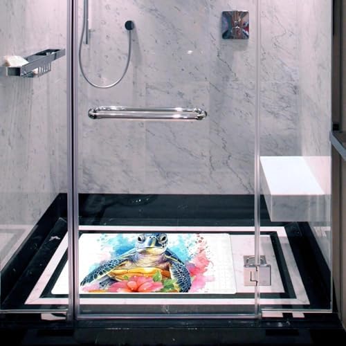 Shower Mat Non Slip 26.8 x 15.1 Inches, Watercolor Turtle Bathtub Mat Shower - Image 6