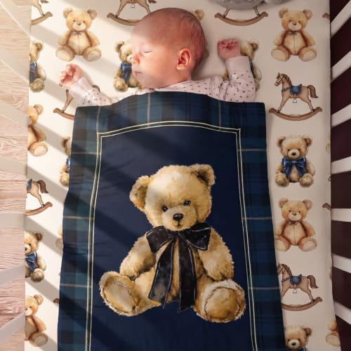 Hahafelt 3 Piece Teddy Bear Tartan Plaid Crib Bedding Set - Image 5