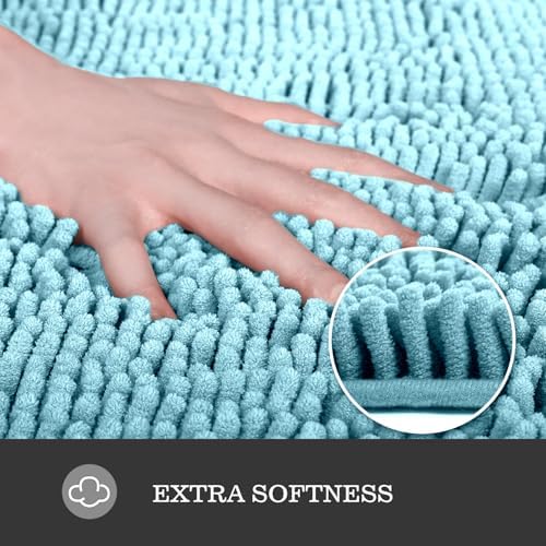Yeaban Chenille Aqua Bathroom Rug 17"x24", Non-Slip Rubber Backing - Image 2