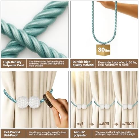 Hion Magnetic Curtain Tiebacks Blue 2pcs, Curtain Holdbacks Hooks Holders - Image 4