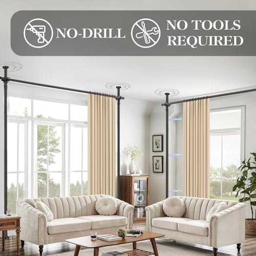 Room Divider Curtain Set-No Drilling Curtain Rod Set, Retractable Room Divider - Image 4