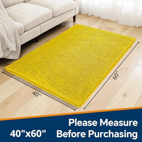 Chenille Bathroom Rug 40"x60" Yellow, Large Plush Bath Mat - Image 2