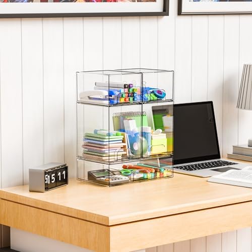Yieach 5 Set Clear Stackable Storage Drawers and Acrylic Drawer Organizer - Image 7