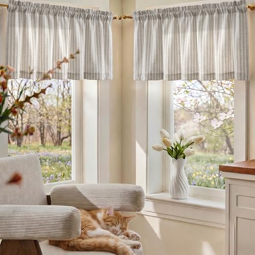jinchan Linen Boxter Striped Kitchen Valances Taupe Grey 50 x 16 2 Panels - Image 5