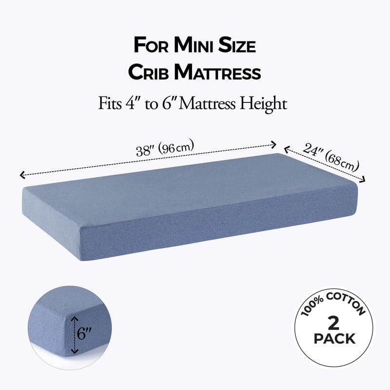 Dreamology Mini Crib Sheets for Boys, 100% Cotton Crib Sheets, 2 Pack - Image 6
