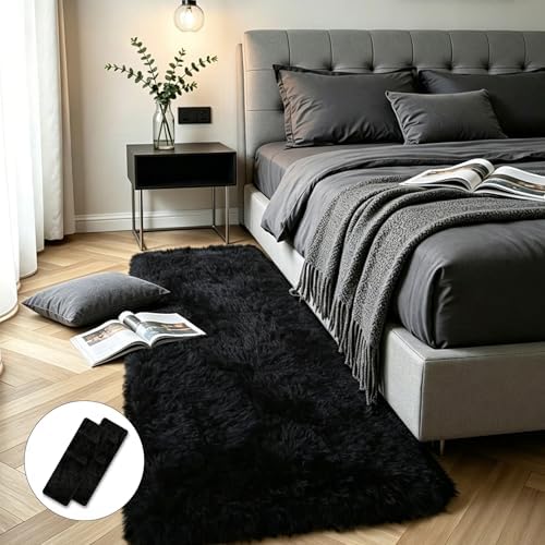 Black Fluffy Shag Rug 2x6 - Image 3