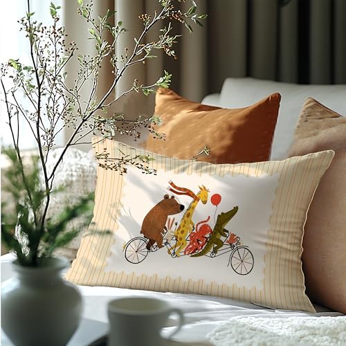 Cute Jungle Animal Bike Striped Print Pillow Cover 20x12, Whimsical Animal - Image 6