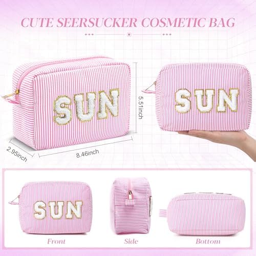 Sanwuta Seersucker Cosmetic Bags Sun Bags Stripe Preppy Cosmetic Bag Sunscreen - Image 2